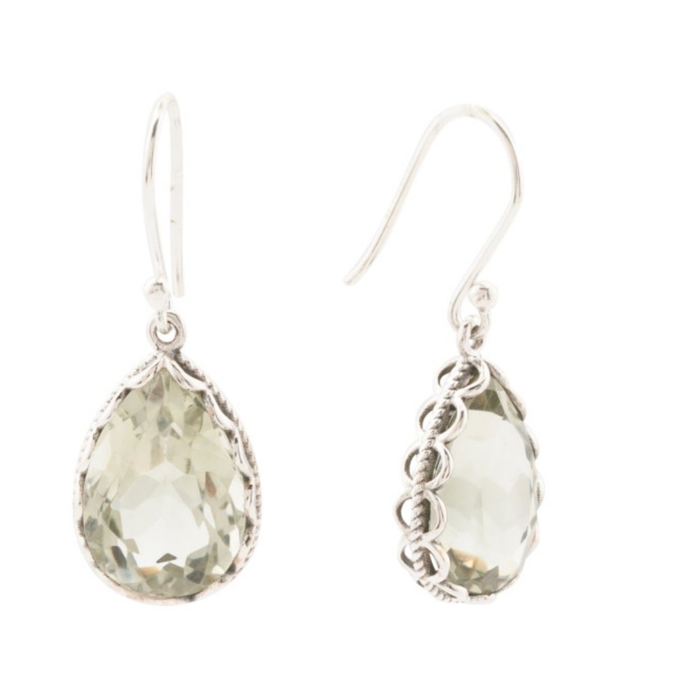 SHIVAM  India Sterling Silver Green Amethyst Drop Earrings